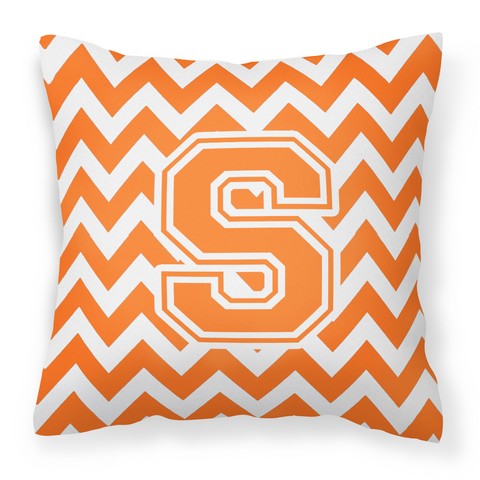 Letter S Chevron Orange & White Fabric Decorative Pillow