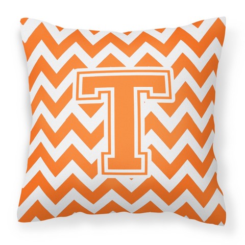 Letter T Chevron Orange & White Fabric Decorative Pillow