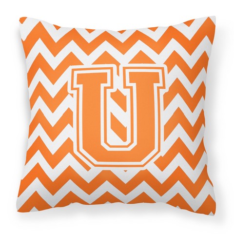 CJ1046-UPW1414 Letter U Chevron Orange & White Fabric Decorative Pillow