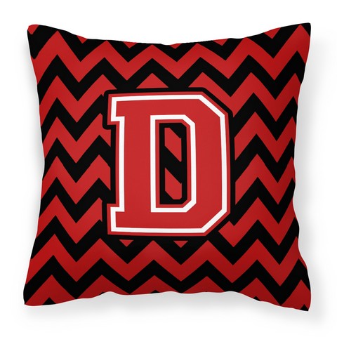CJ1047-DPW1414 Letter D Chevron Black & Red Fabric Decorative Pillow