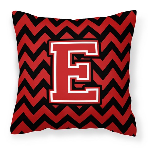 CJ1047-EPW1414 Letter E Chevron Black & Red Fabric Decorative Pillow