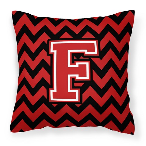 CJ1047-FPW1414 Letter F Chevron Black & Red Fabric Decorative Pillow