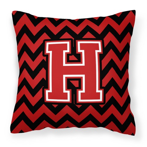 CJ1047-HPW1414 Letter H Chevron Black & Red Fabric Decorative Pillow
