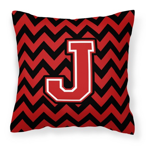 CJ1047-JPW1414 Letter J Chevron Black & Red Fabric Decorative Pillow