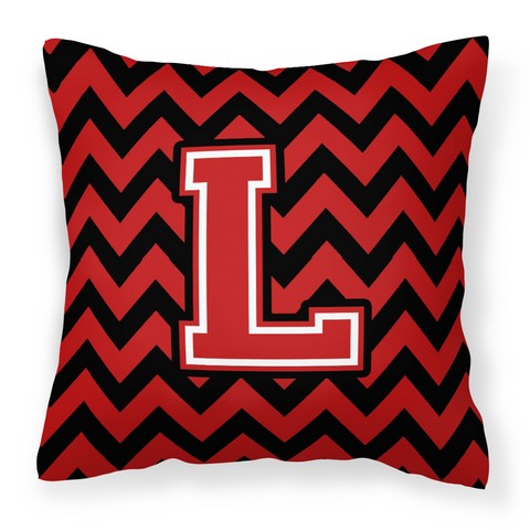 CJ1047-LPW1414 Letter L Chevron Black & Red Fabric Decorative Pillow