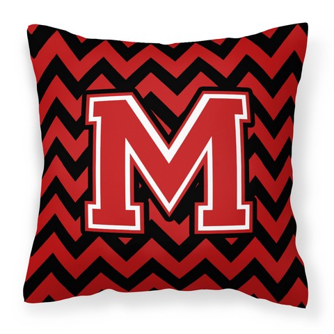 CJ1047-MPW1414 Letter M Chevron Black & Red Fabric Decorative Pillow