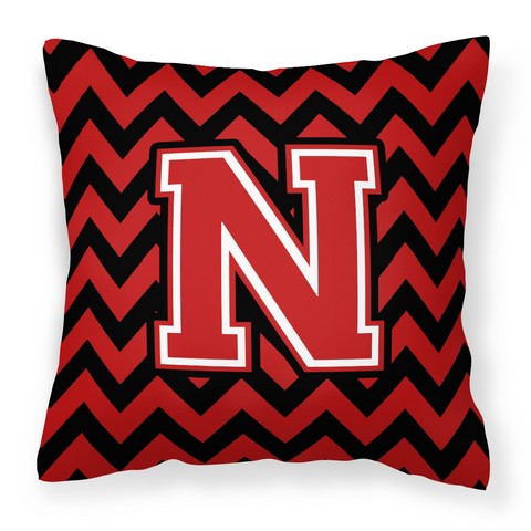 CJ1047-NPW1414 Letter N Chevron Black & Red Fabric Decorative Pillow