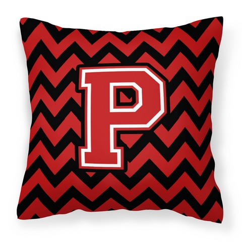 CJ1047-PPW1414 Letter P Chevron Black & Red Fabric Decorative Pillow