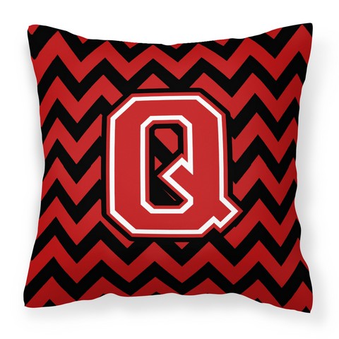 Picture of Carolines Treasures CJ1047-QPW1414 Letter Q Chevron Black & Red Fabric Decorative Pillow