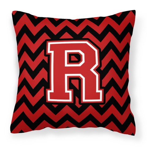CJ1047-RPW1414 Letter R Chevron Black & Red Fabric Decorative Pillow