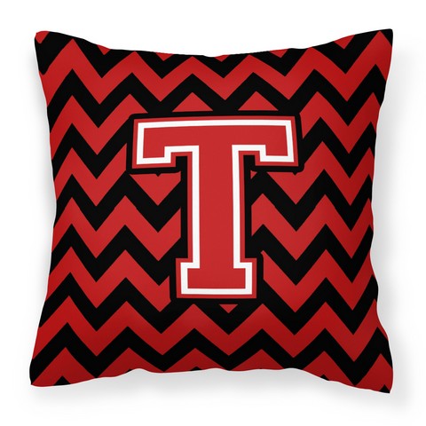 CJ1047-TPW1414 Letter T Chevron Black & Red Fabric Decorative Pillow