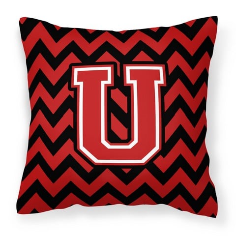 CJ1047-UPW1414 Letter U Chevron Black & Red Fabric Decorative Pillow