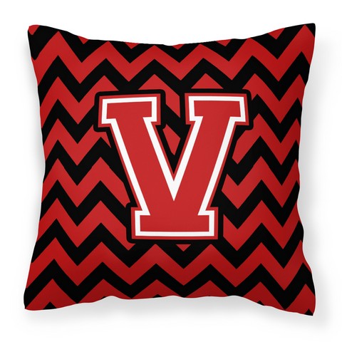 CJ1047-VPW1414 Letter V Chevron Black & Red Fabric Decorative Pillow