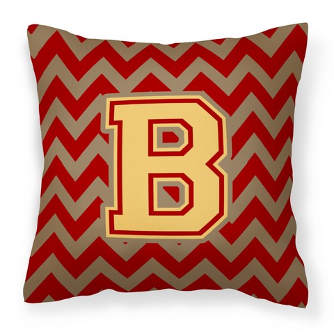 CJ1048-BPW1414 Letter B Chevron Garnet & Gold Fabric Decorative Pillow