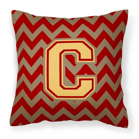 CJ1048-CPW1414 Letter C Chevron Garnet & Gold Fabric Decorative Pillow