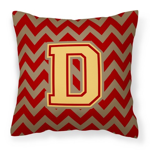 CJ1048-DPW1414 Letter D Chevron Garnet & Gold Fabric Decorative Pillow