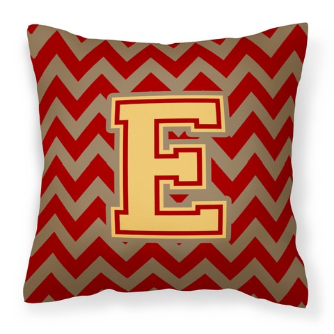 CJ1048-EPW1414 Letter E Chevron Garnet & Gold Fabric Decorative Pillow
