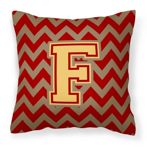 CJ1048-FPW1414 Letter F Chevron Garnet & Gold Fabric Decorative Pillow