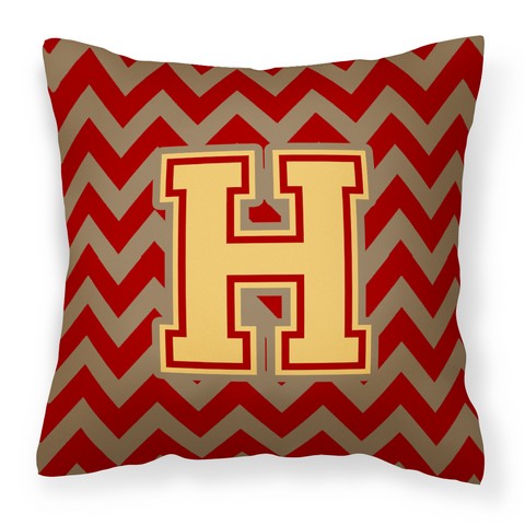 Picture of Carolines Treasures CJ1048-HPW1414 Letter H Chevron Garnet & Gold Fabric Decorative Pillow