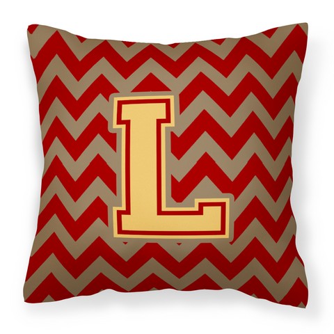 CJ1048-LPW1414 Letter L Chevron Garnet & Gold Fabric Decorative Pillow
