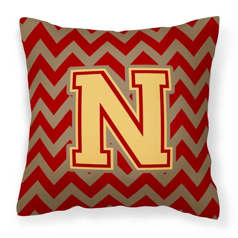 CJ1048-NPW1414 Letter N Chevron Garnet & Gold Fabric Decorative Pillow