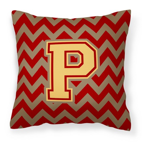 CJ1048-PPW1414 Letter P Chevron Garnet & Gold Fabric Decorative Pillow
