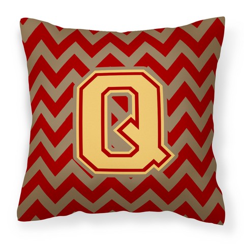 Picture of Carolines Treasures CJ1048-QPW1414 Letter Q Chevron Garnet & Gold Fabric Decorative Pillow