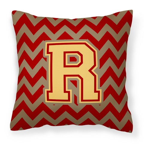 Picture of Carolines Treasures CJ1048-RPW1414 Letter R Chevron Garnet & Gold Fabric Decorative Pillow