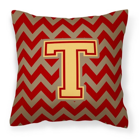 CJ1048-TPW1414 Letter T Chevron Garnet & Gold Fabric Decorative Pillow