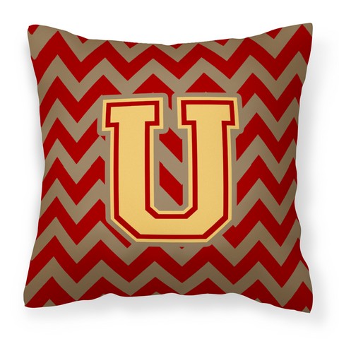 Picture of Carolines Treasures CJ1048-UPW1414 Letter U Chevron Garnet & Gold Fabric Decorative Pillow