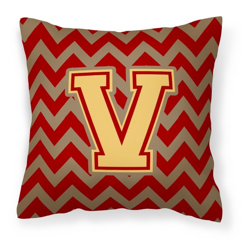 CJ1048-VPW1414 Letter V Chevron Garnet & Gold Fabric Decorative Pillow