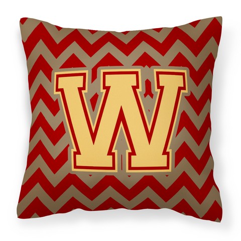 CJ1048-WPW1414 Letter W Chevron Garnet & Gold Fabric Decorative Pillow