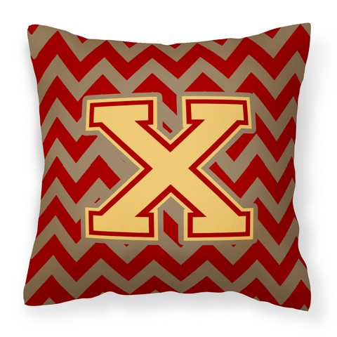 CJ1048-XPW1414 Letter X Chevron Garnet & Gold Fabric Decorative Pillow