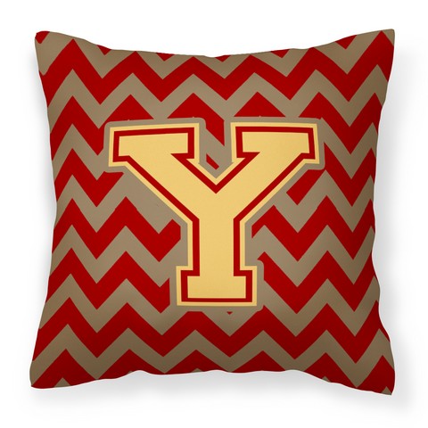 CJ1048-YPW1414 Letter Y Chevron Garnet & Gold Fabric Decorative Pillow