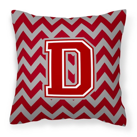 Letter D Chevron Maroon & White Fabric Decorative Pillow - 14 x 3 x 14 in.