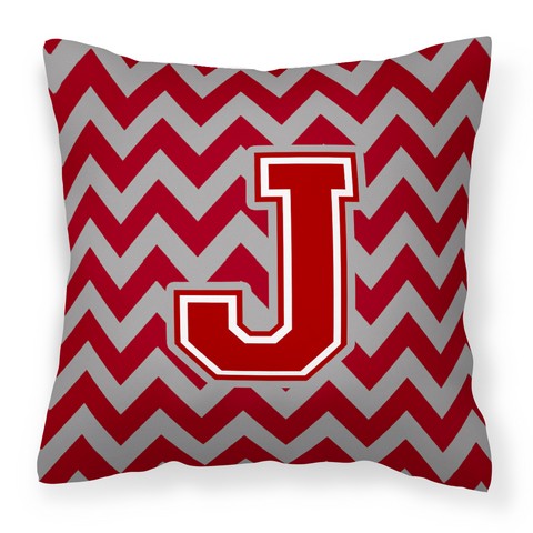 Letter J Chevron Maroon & White Fabric Decorative Pillow - Maroon & White - 14in. H x 3in. W x 14in. L