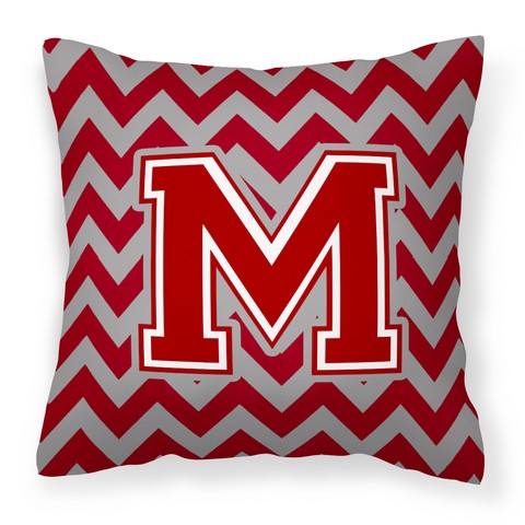 Letter M Chevron Maroon & White Fabric Decorative Pillow - Maroon & White - 14in. H x 3in. W x 14in. L