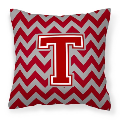 Letter T Chevron Maroon & White Fabric Decorative Pillow - Maroon & White - 14in. H x 3in. W x 14in. L