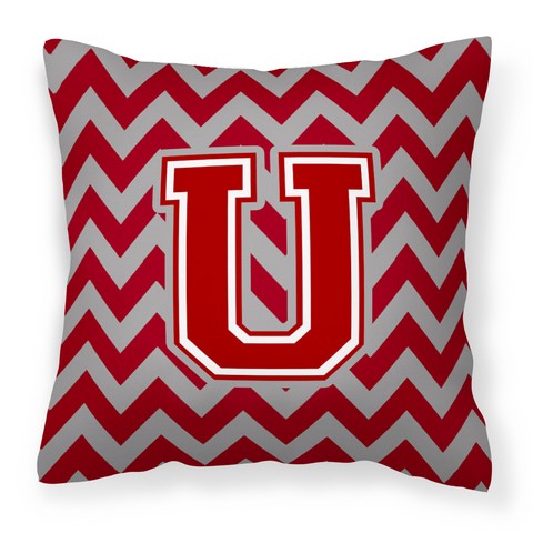 Picture of Carolines Treasures CJ1049-UPW1414 Letter U Chevron Maroon & White Fabric Decorative Pillow, 14 x 3 x 14 in.
