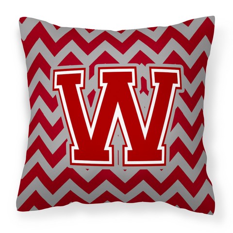 CJ1049-WPW1414 Letter W Chevron Maroon & White Fabric Decorative Pillow, 14 x 3 x 14 in.