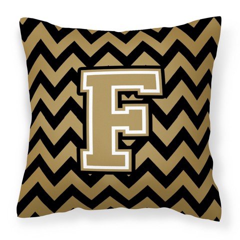 Picture of Carolines Treasures CJ1050-FPW1414 Letter F Chevron Black & Gold Fabric Decorative Pillow, 14 x 3 x 14 in.