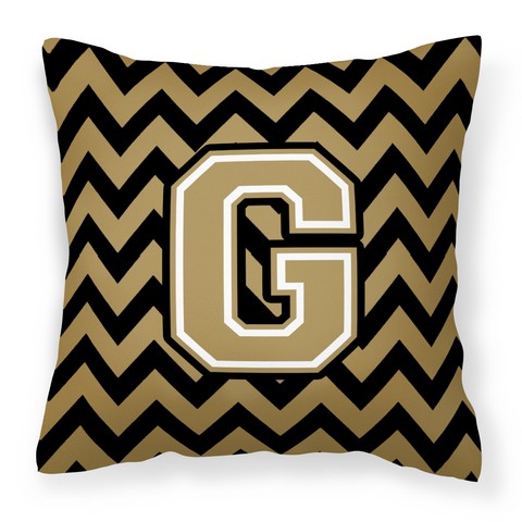 Letter G Chevron Black & Gold Fabric Decorative Pillow - 14 x 3 x 14 in.