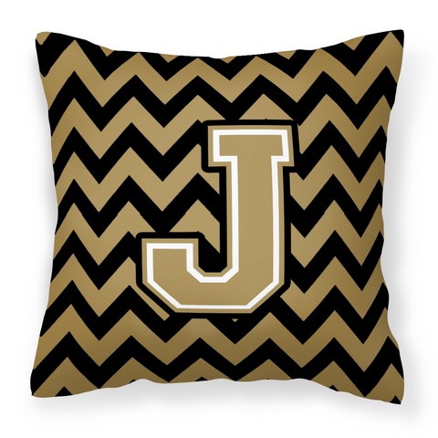 Letter J Chevron Black & Gold Fabric Decorative Pillow - 14 x 3 x 14 in.