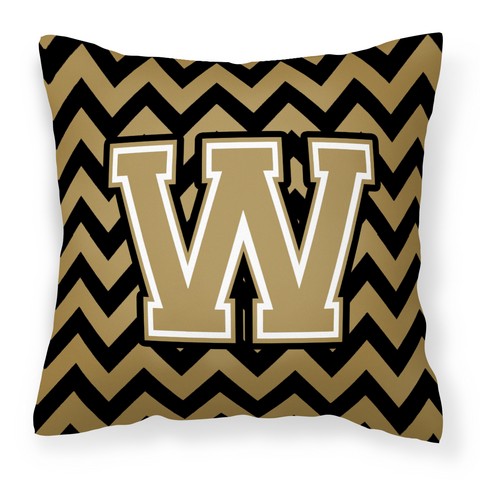CJ1050-WPW1414 Letter W Chevron Black & Gold Fabric Decorative Pillow, 14 x 3 x 14 in.