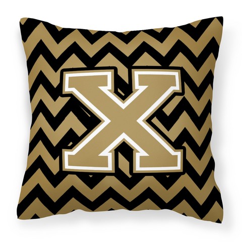Picture of Carolines Treasures CJ1050-XPW1414 Letter X Chevron Black & Gold Fabric Decorative Pillow, 14 x 3 x 14 in.