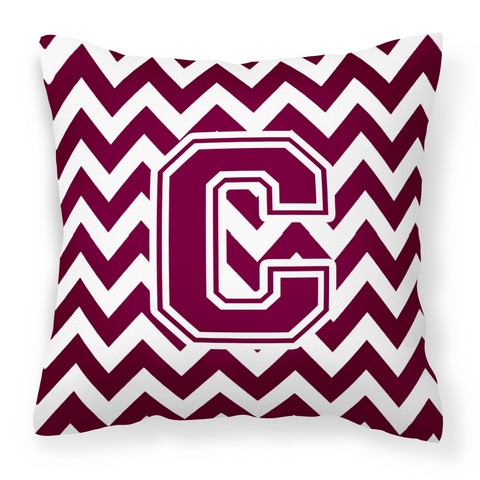 Letter C Chevron Maroon & White Fabric Decorative Pillow - Maroon & White - 14in. H x 3in. W x 14in. L