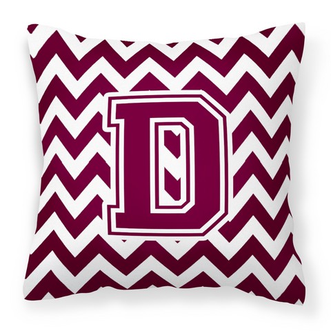 Letter D Chevron Maroon & White Fabric Decorative Pillow - Maroon & White - 14in. H x 3in. W x 14in. L