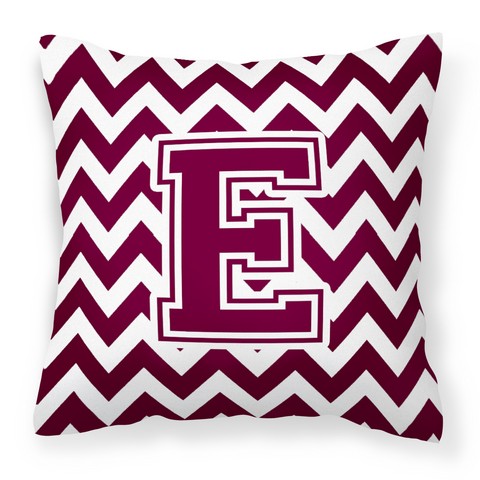 CJ1051-EPW1414 Letter E Chevron Maroon & White Fabric Decorative Pillow