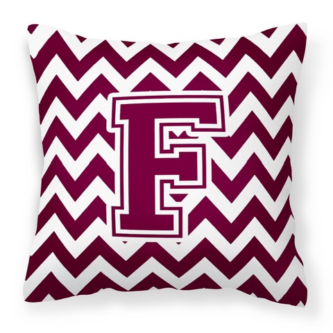 CJ1051-FPW1414 Letter F Chevron Maroon & White Fabric Decorative Pillow