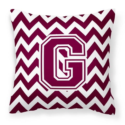 CJ1051-GPW1414 Letter G Chevron Maroon & White Fabric Decorative Pillow